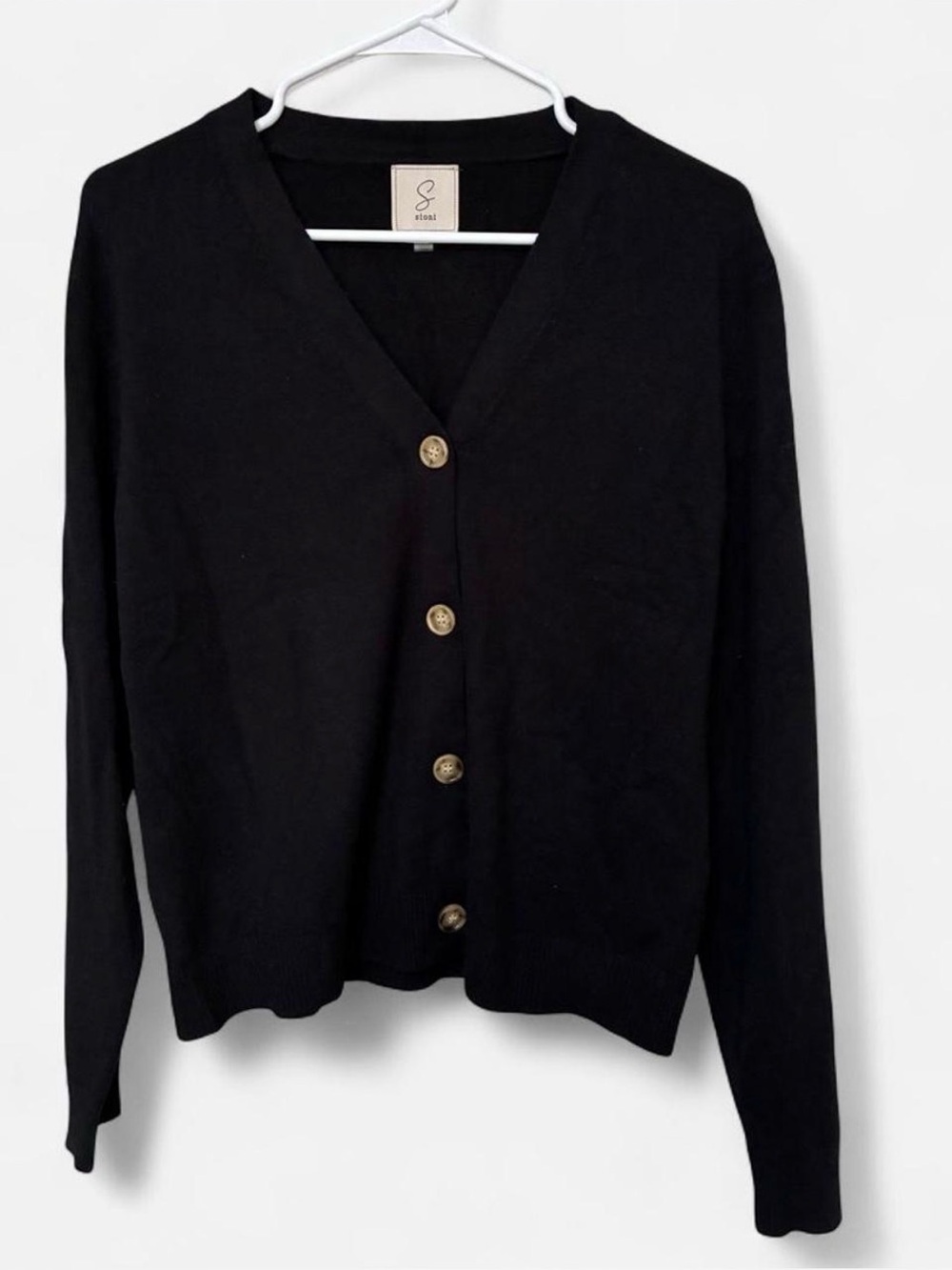 Sioni Black V-Neck Button Down Cardigan with Buttons
